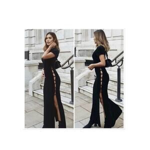 Zara Green Velvet Maxi DressCut Outs And Side Slit  Occasion Dress Size Medium